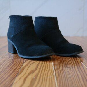 Toms Women's Size W6 Charcoal/Black Suede Felt Block Heel Ankle Booties Boots